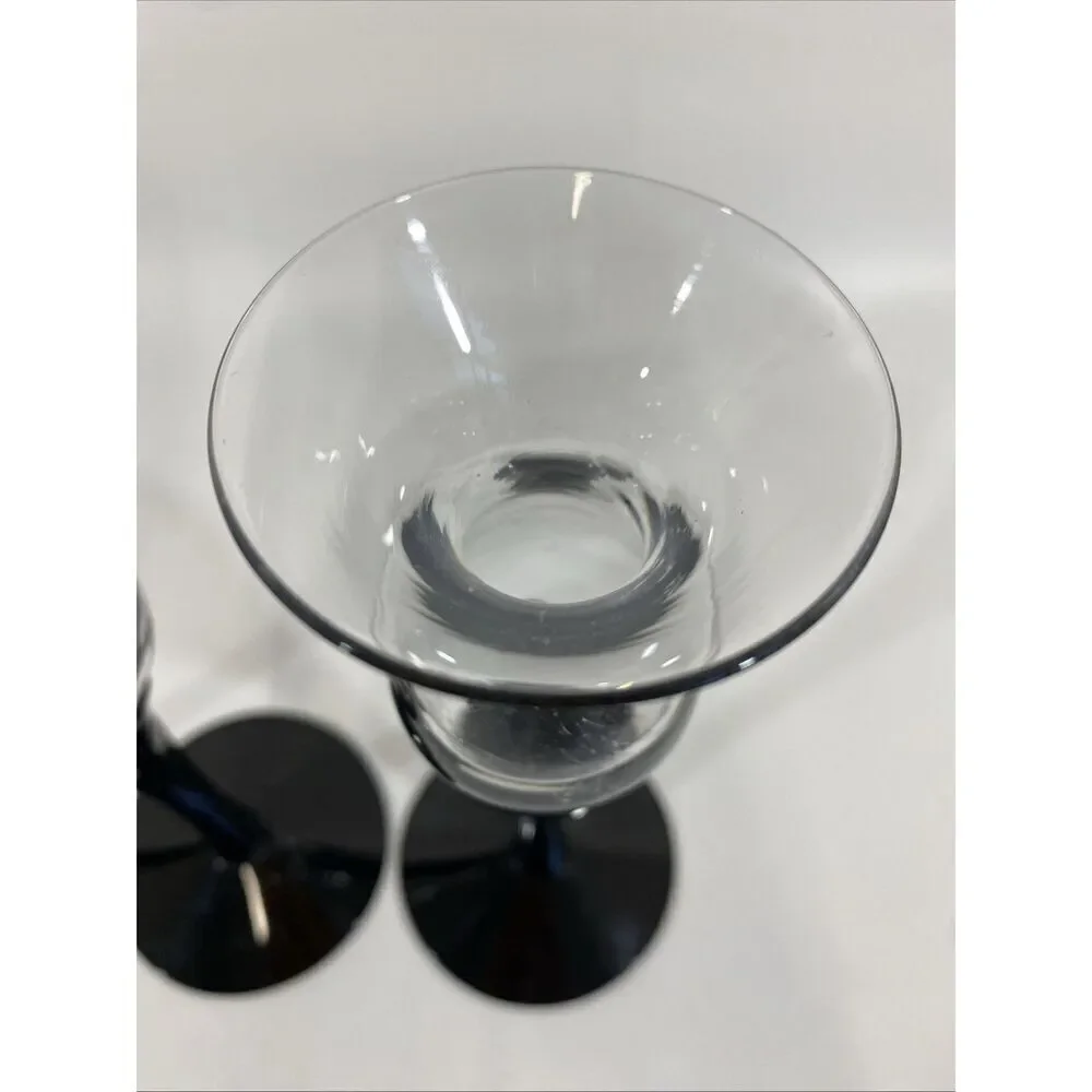 Fostoria Black‎ Ebony Lotus Candlesticks Set Of 3 7.5” Opaque Crystal